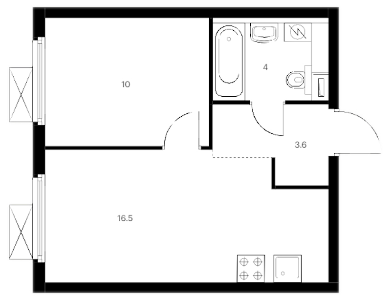 1-комнатная квартира 34.1 м², 12/12 эт., ЖК «Витебский парк»